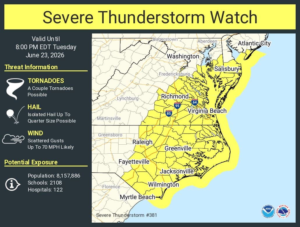 Severe thunderstorm watch in effect for Baltimore City until 8 pm