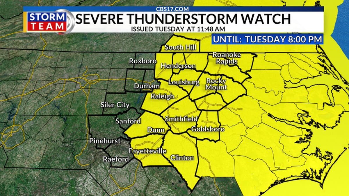 Severe thunderstorm watch issued for Wake County until 8 p.m.