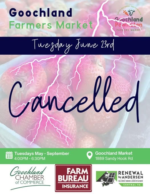 Goochland Courthouse Farmers Market cancels Tuesday event for severe storms