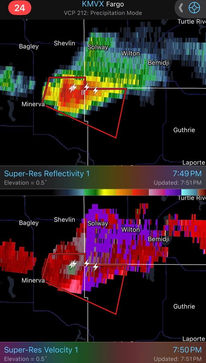 Storm warning issued southwest of Bemidji amid rotation concerns