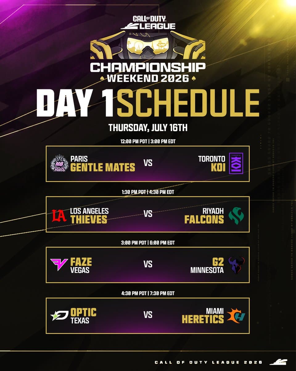 Call of Duty League sets 2026 Championship Day 1 schedule in Las Vegas