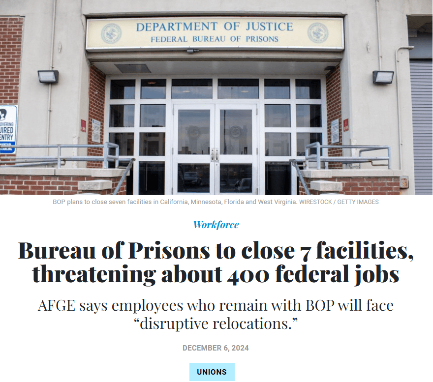 BOP closes six prisons, cites staffing and infrastructure crisis