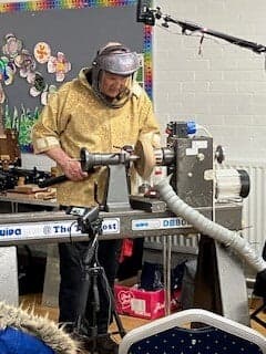 Club Founder Andrew Hall Demonstrates Decorated Bowl Turning Before Retirement