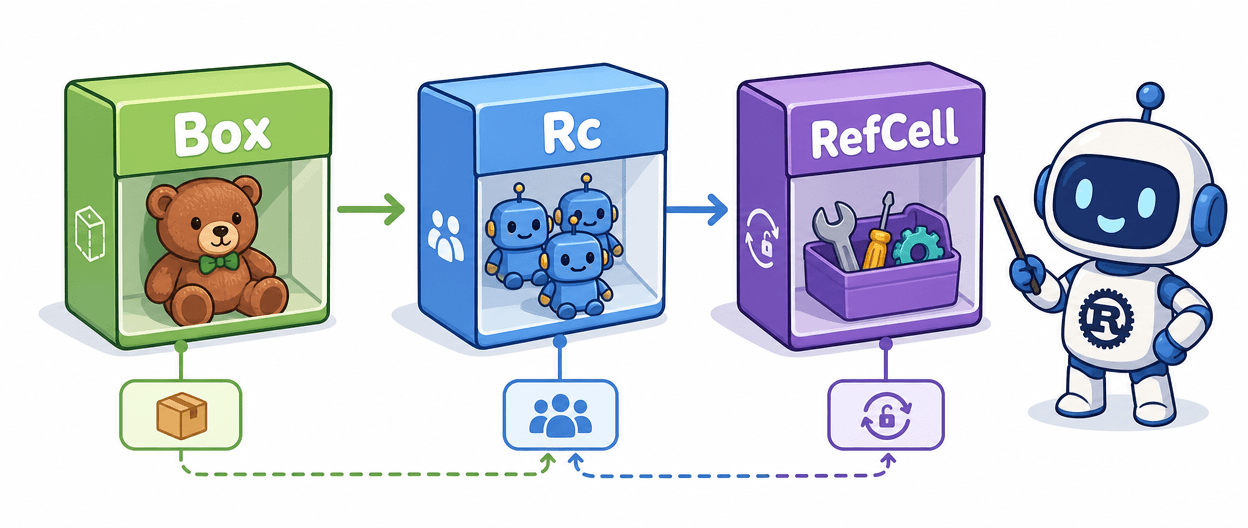 Rust smart pointers explained with Box, Rc, and RefCell