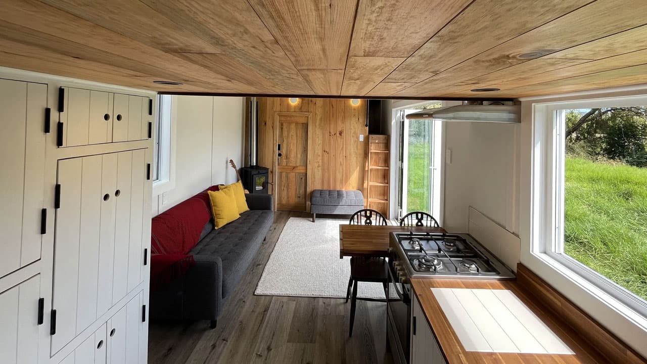 Reclaimed timber tiny home offers three bedrooms and full-time family living