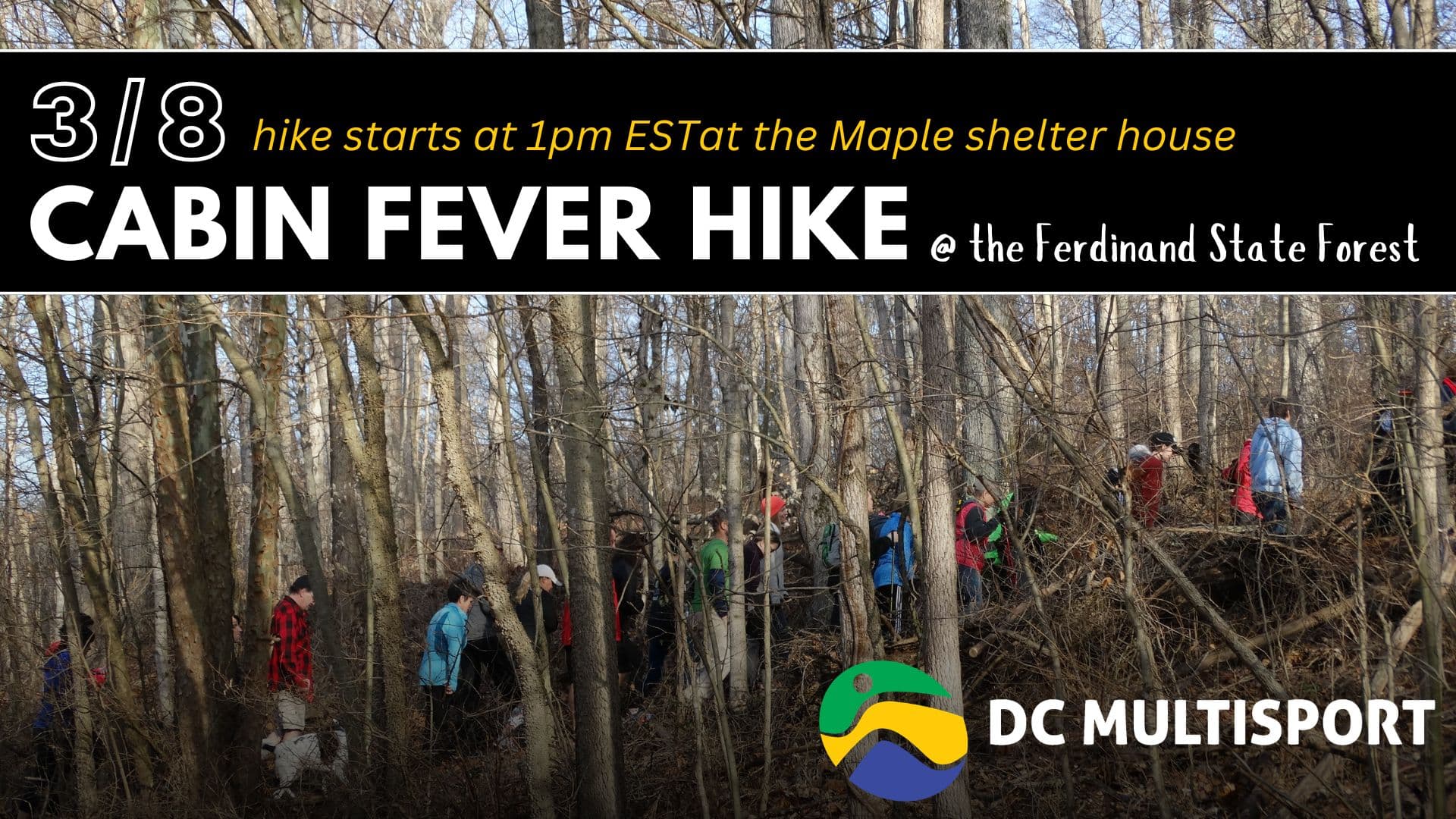 DC Multisport Hosts Cabin Fever Hike at Ferdinand State Forest, Food Drive