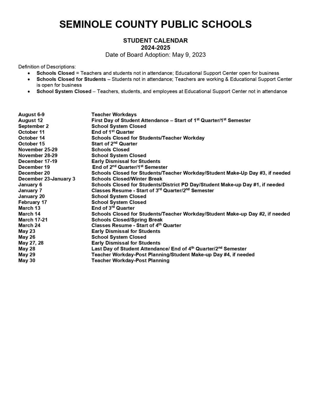 Seminole County Schools Close for Winter Break, Return January 6