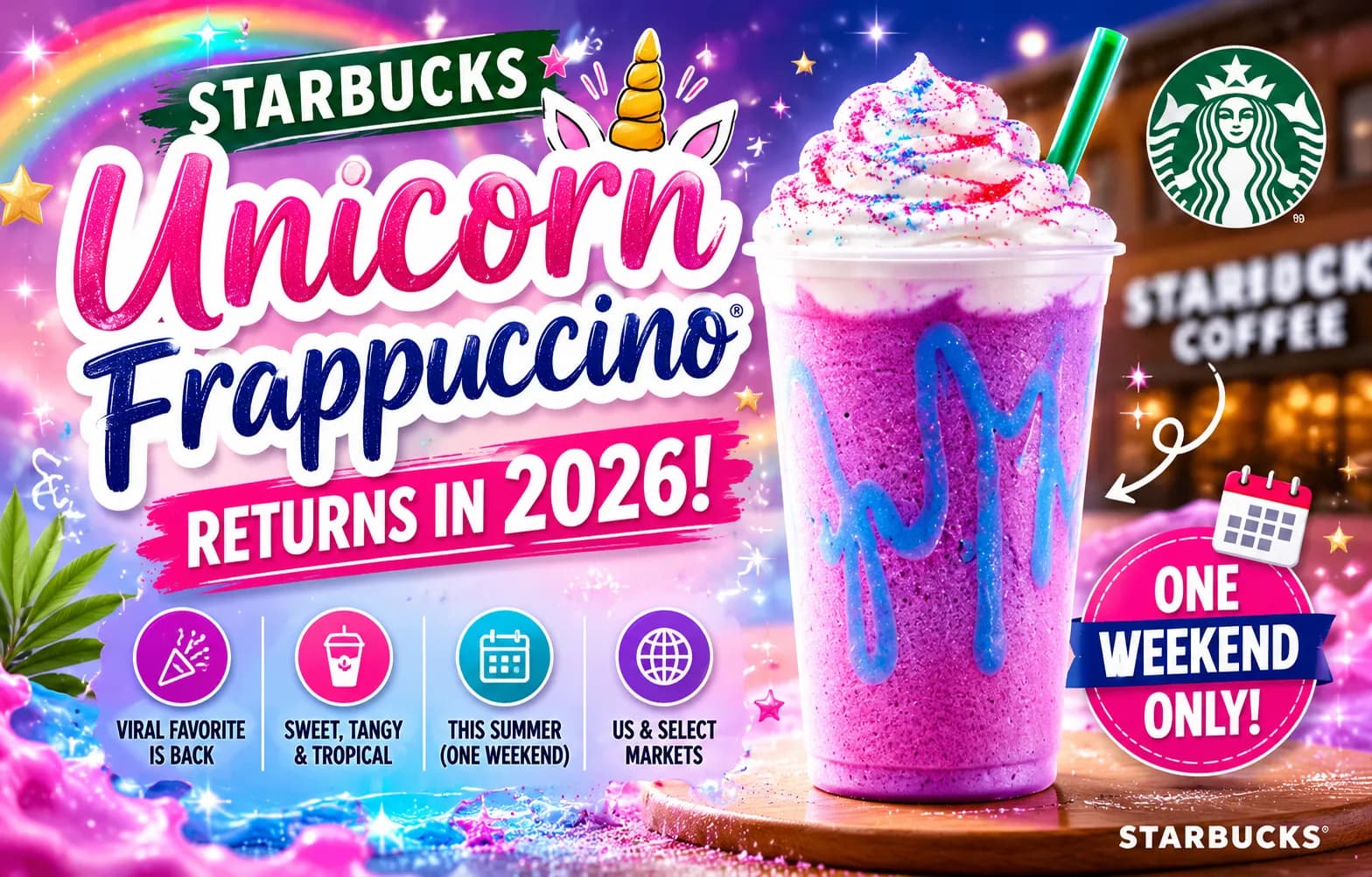 Starbucks brings back Unicorn Frappuccino for a weekend this summer