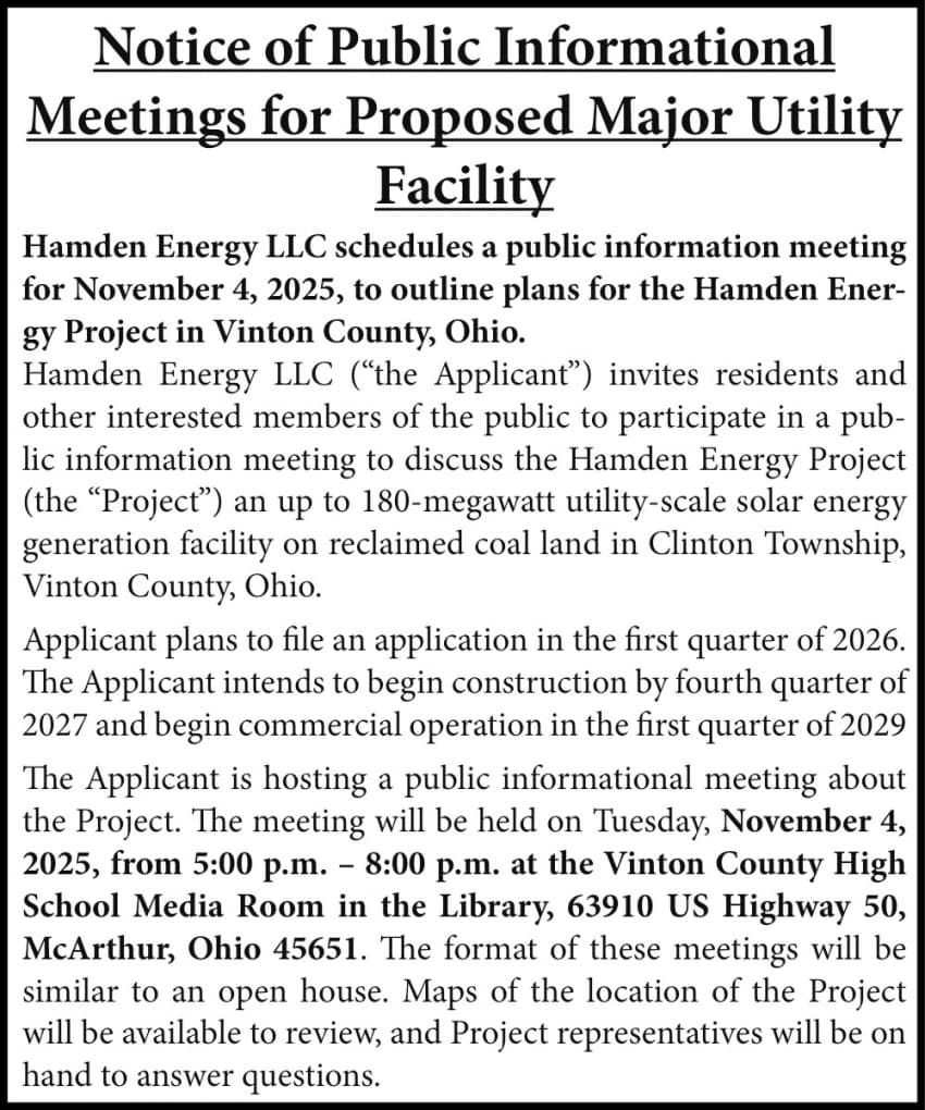 Hamden Energy solar and storage project advances in Vinton County review