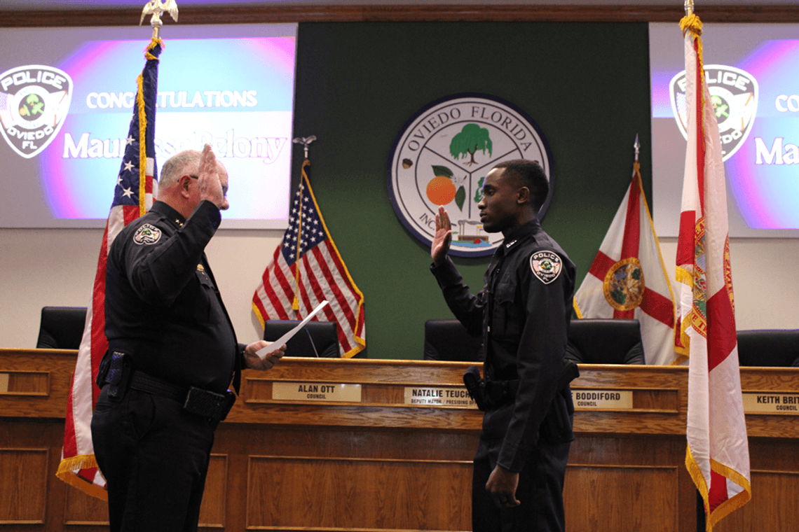Oviedo Police welcome new officer Maurasse Belony in swearing-in ceremony