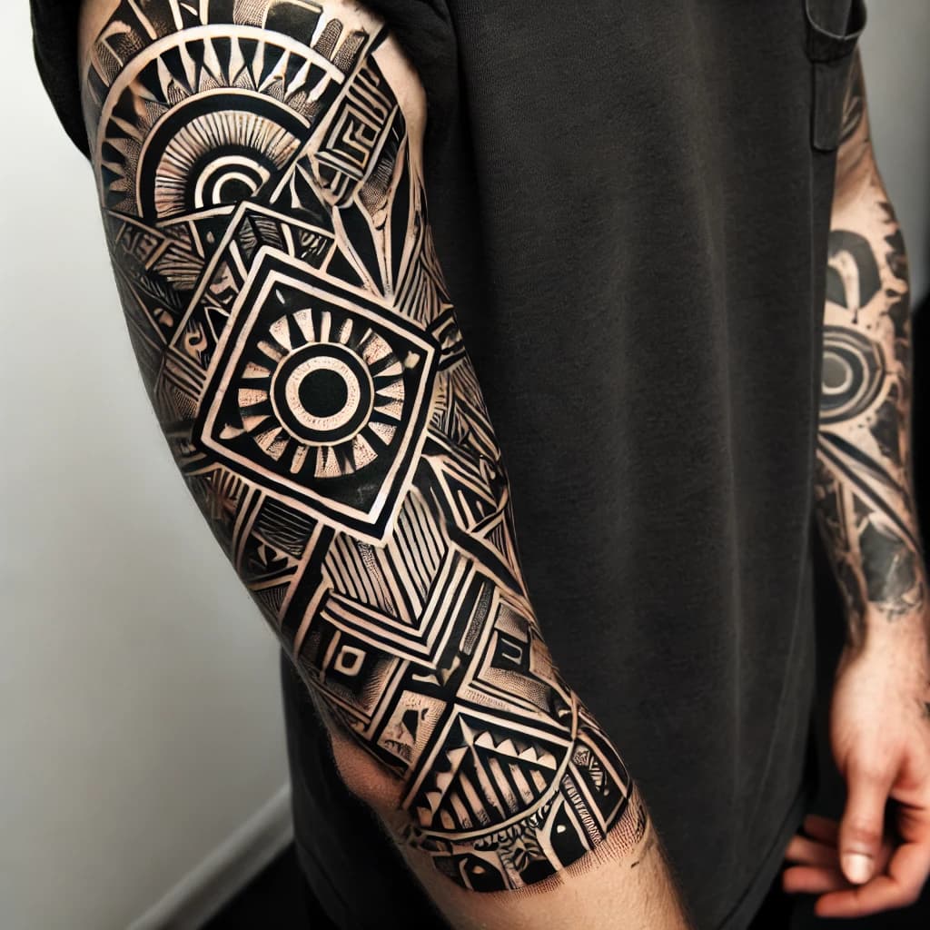 Chris Klee zooms in on geometric tribal sleeve tattoo details