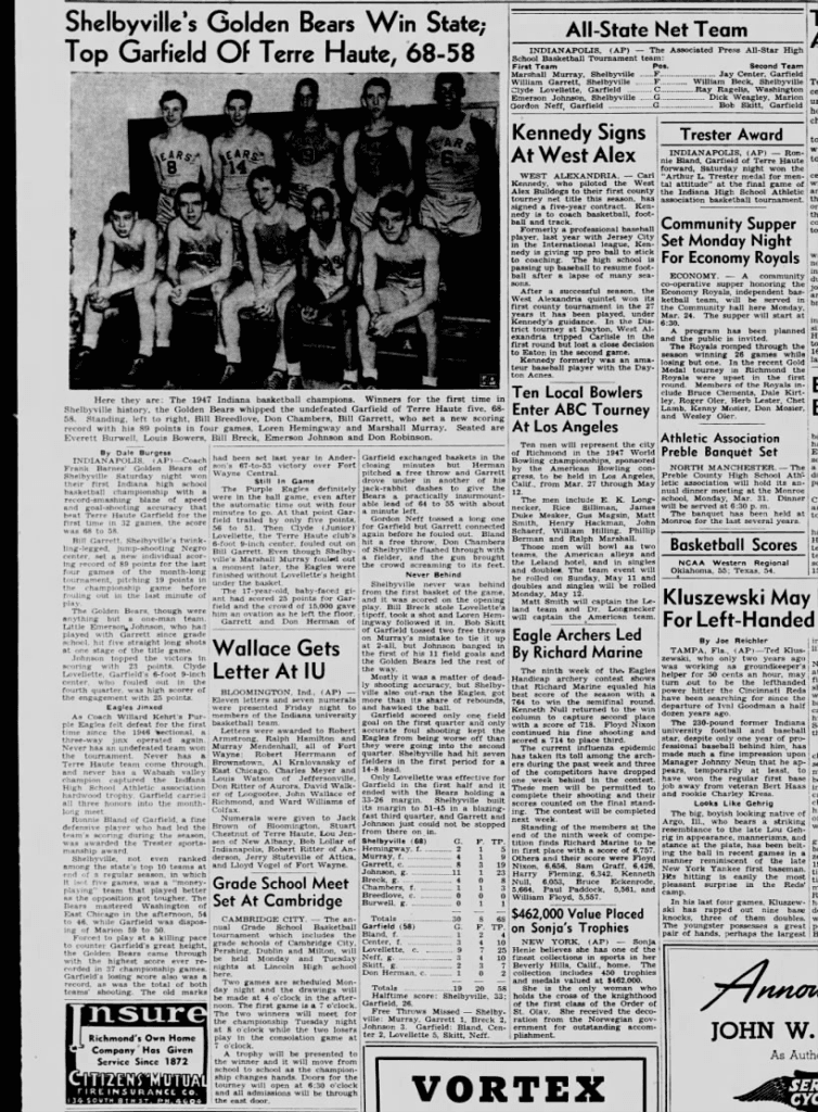 Bill Garrett led Shelbyville to Indiana's 1947 state title