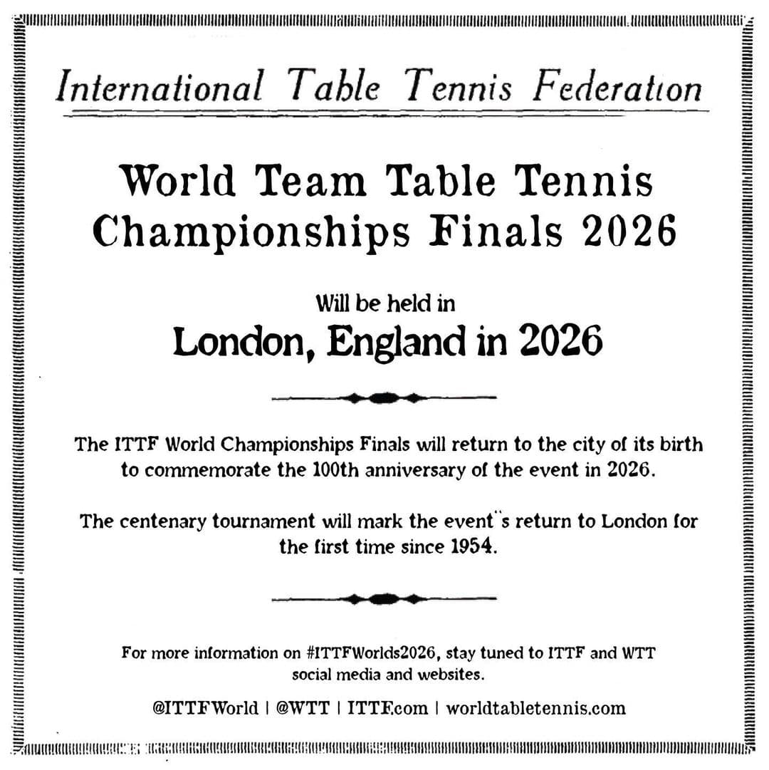 ITTF Publishes 2026 Centenary Events Calendar Confirming Global Schedule and Footprint