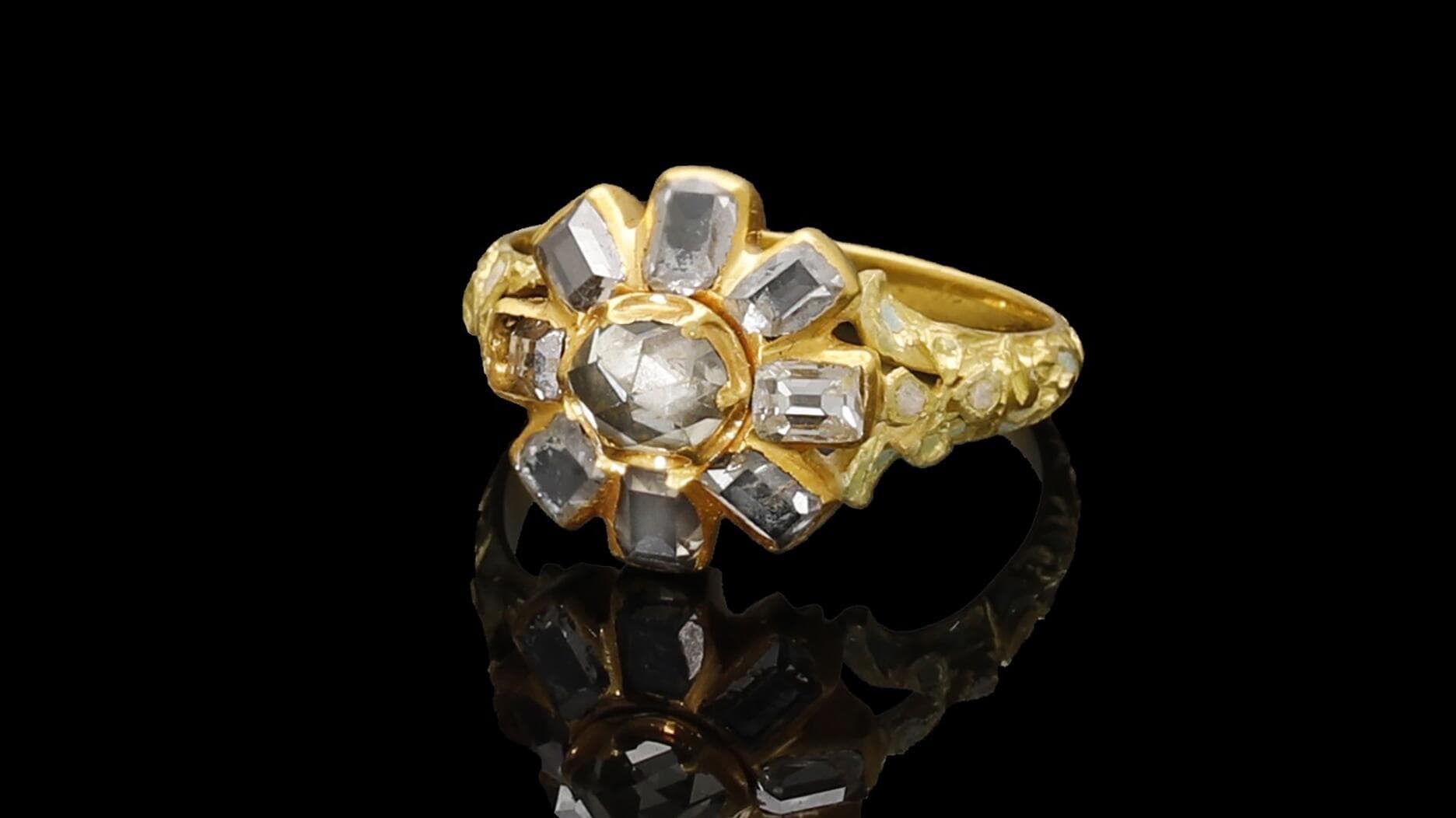 Metal detectorist finds 16th-century gold diamond ring set for auction