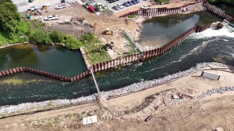 Crews Pour Massive Sorting Channel for FishPass at Union Street Dam