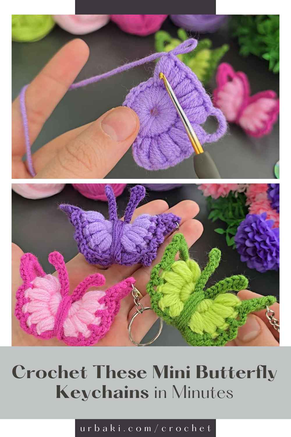 Beginner Crochet Pattern Turns Leftover Yarn Into Mini Butterfly Keychains