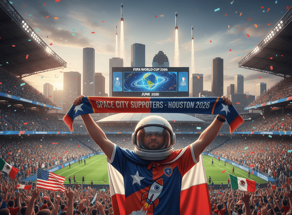 Houston Skyline Lights Blue as City Marks 100 Days Until World Cup