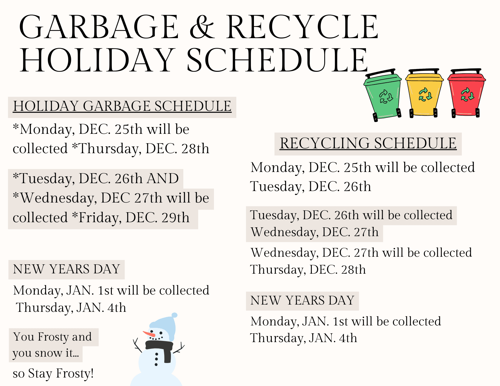 Laurel City Offices Closed Friday, Trash Service Schedules Adjusted
