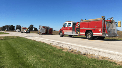 Strong winds tip semi onto its side in Jacksonville
