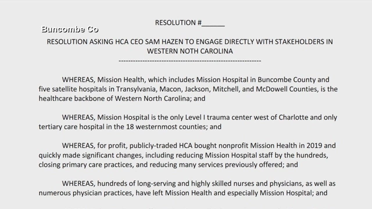 Buncombe commissioners urge HCA CEO to meet with WNC leaders on Mission Hospital concerns