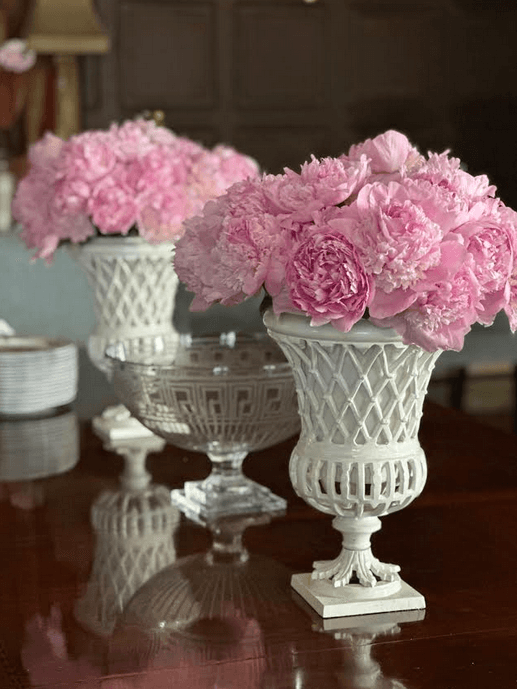Pink peonies bloom at a family baby shower celebration