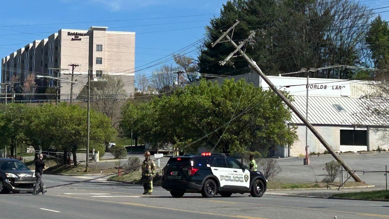 Wards Road Blocked After Crash Downs Power Lines in Lynchburg
