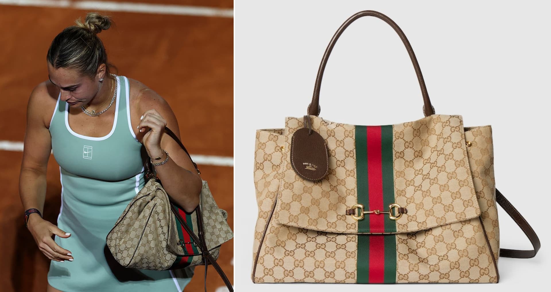 Aryna Sabalenka Debuts Gucci Paparazzo Bag at Rome Open Courtside