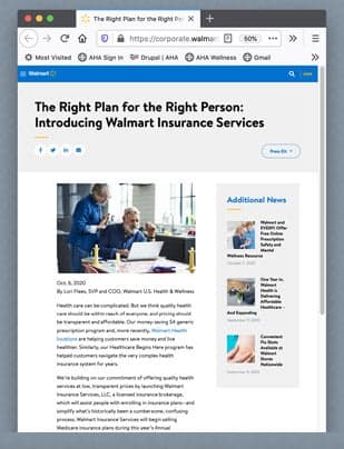 Walmart points associates to benefits pages for claims, coverage, and preauthorization