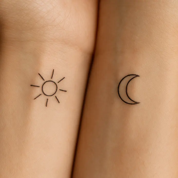 Geometric sun and moon tattoos balance symmetry, placement, and scale