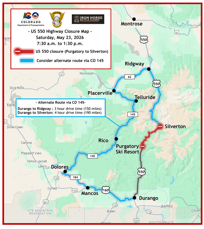 US 550 closes near Silverton for Iron Horse Bicycle Classic