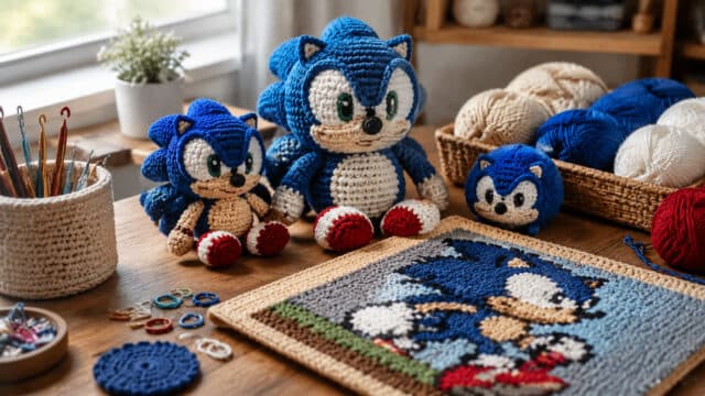 Sonic crochet patterns span plush figures, blankets and accessories