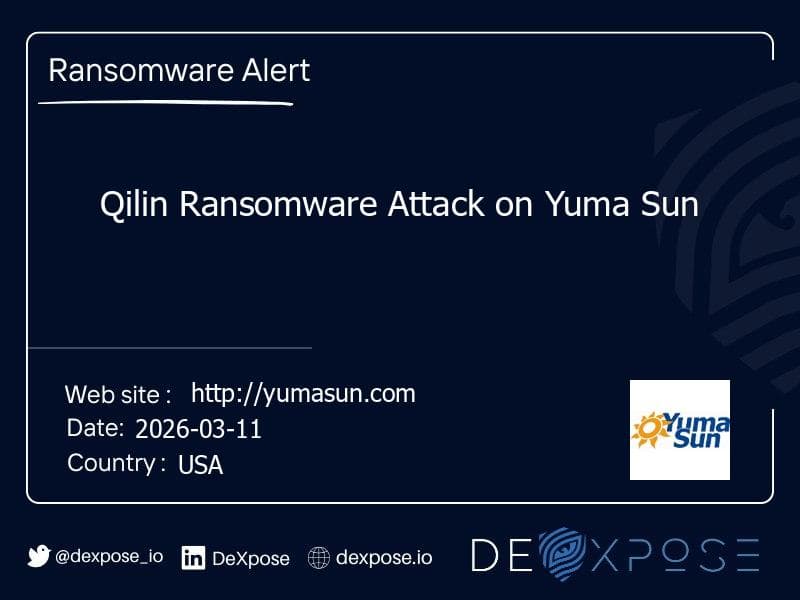 Qilin Ransomware Group Claims Breach of Yuma Sun, Threatening Data Leak