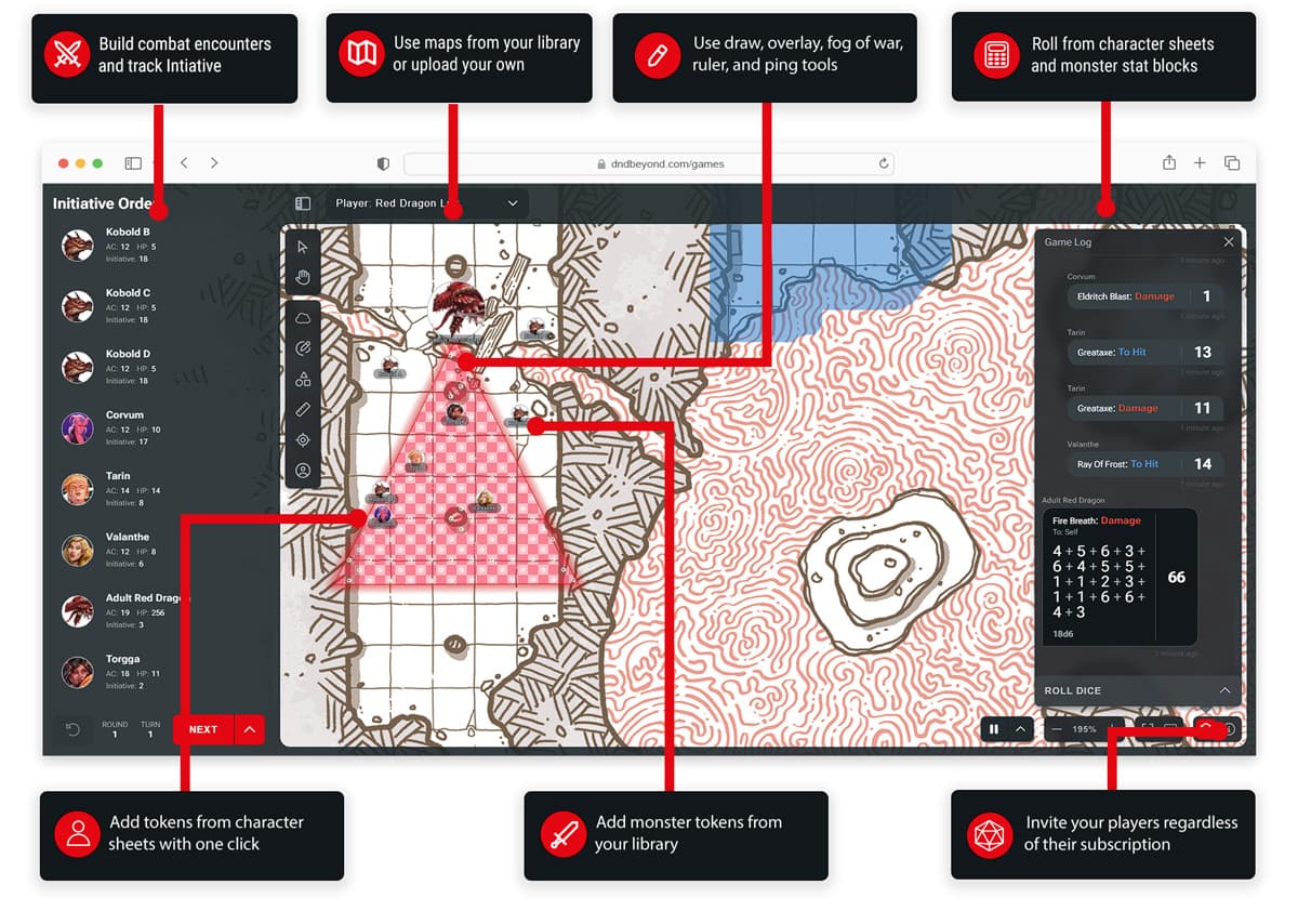 D&D Beyond Maps VTT streamlines encounters for online and in-person play