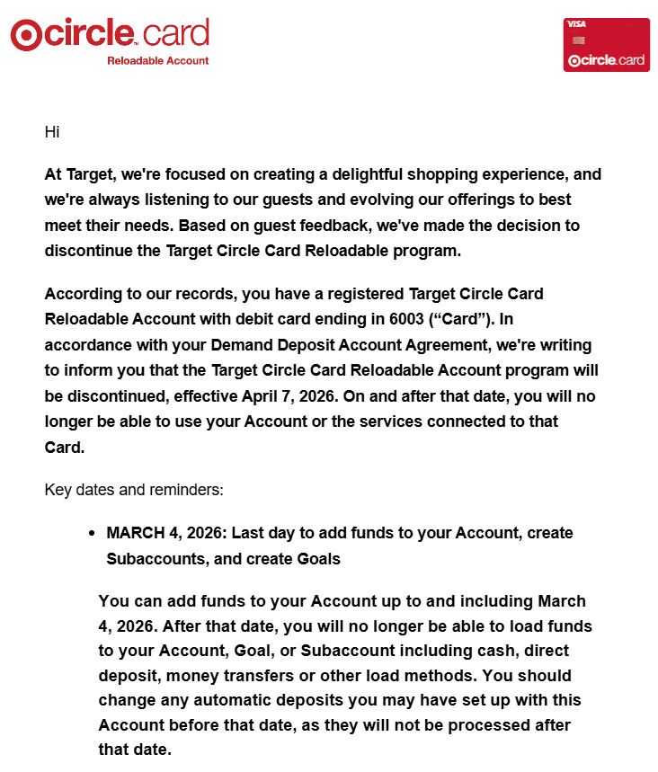 Target Circle Card Reloadable Accounts Closing April 7, 2026, Affecting Store Teams