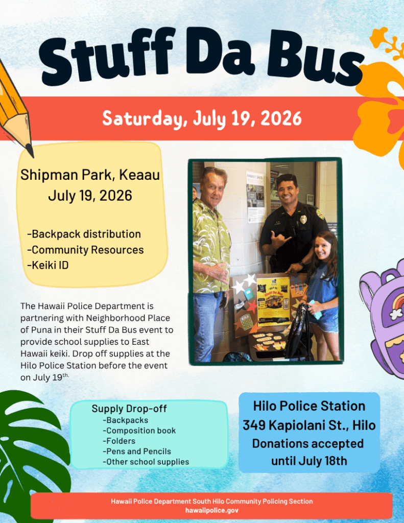 Hilo police and Neighborhood Place of Puna launch school-supply drive