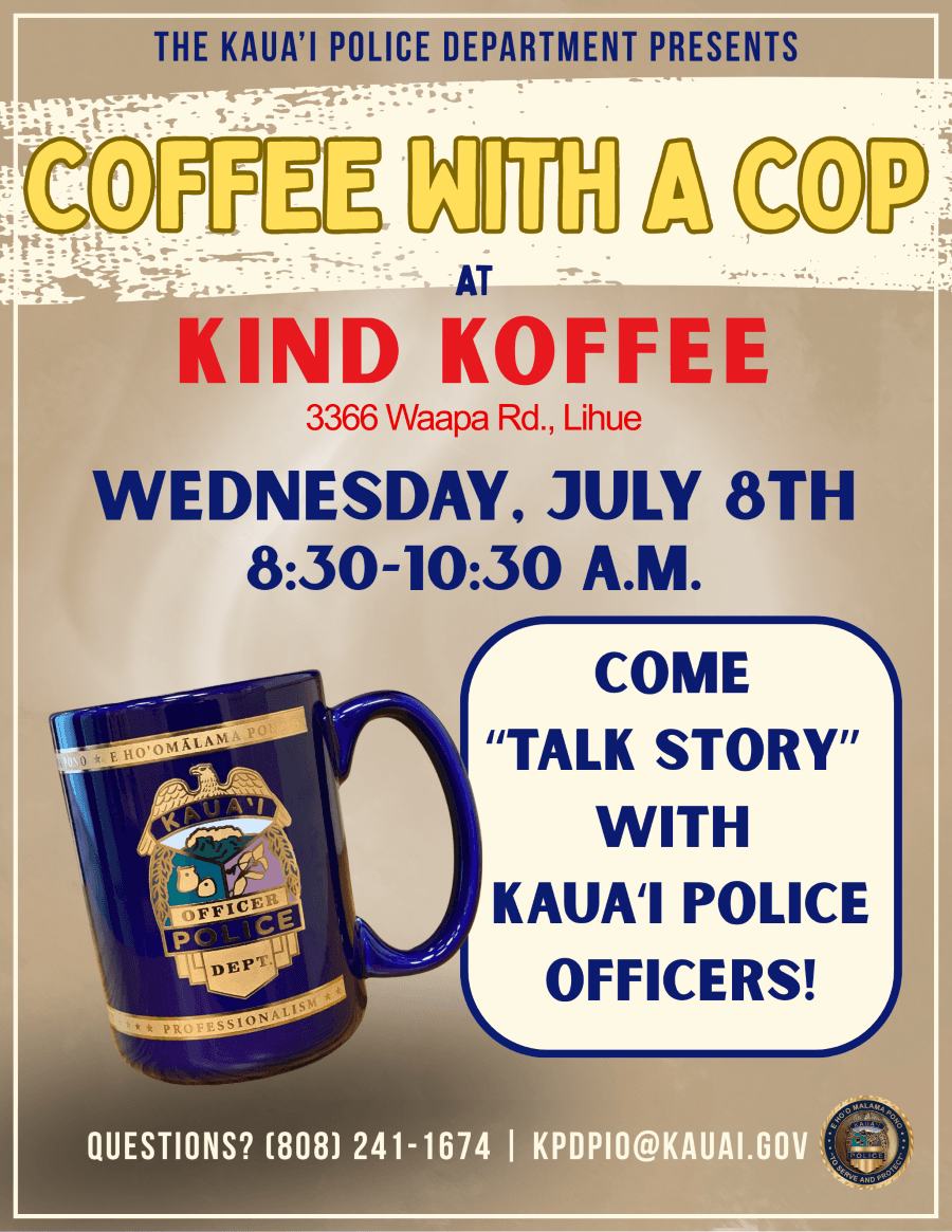 Kauai police to host Coffee with a Cop in Līhue on July 8