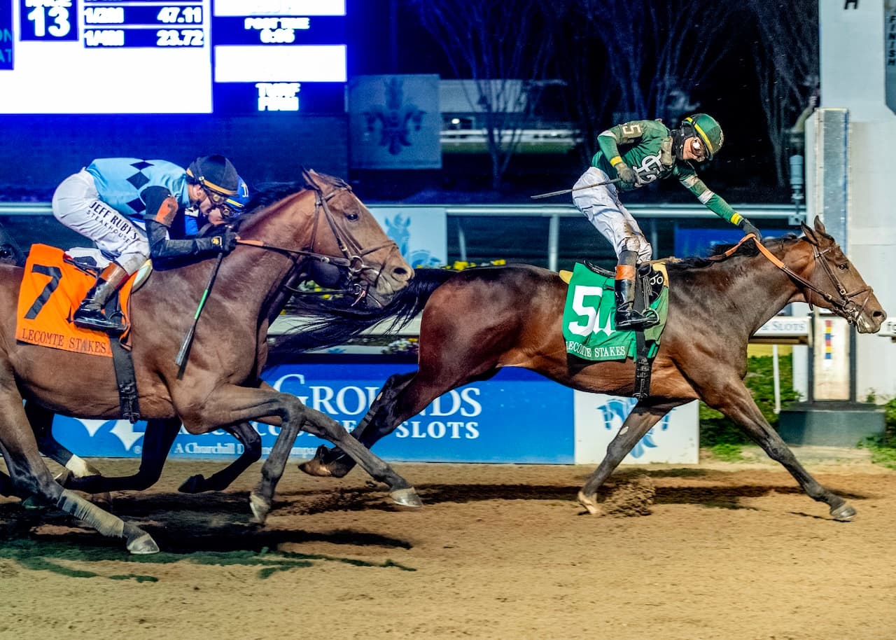 Golden Tempo Wins Lecomte Stakes with Late Rally, Unbeaten Derby Contender