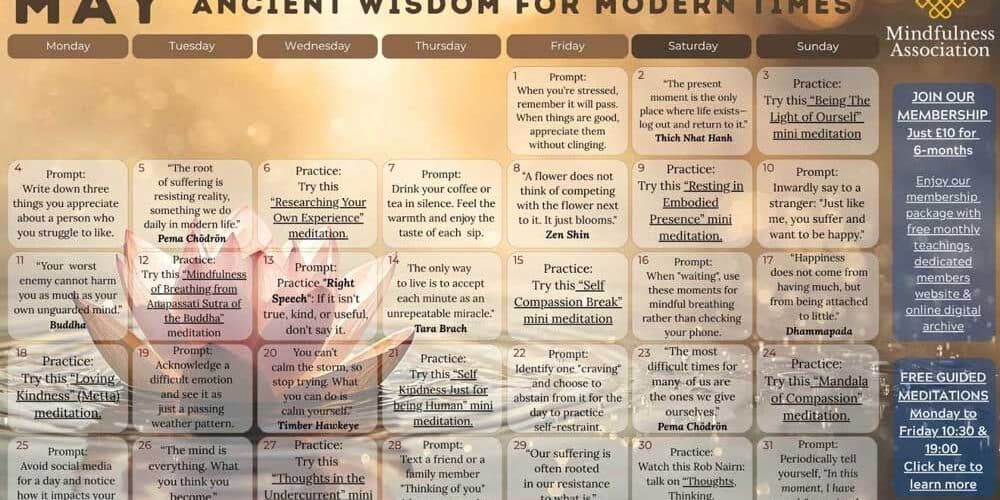 Mindfulness Association May Calendar Links Ancient Wisdom to Daily Practice