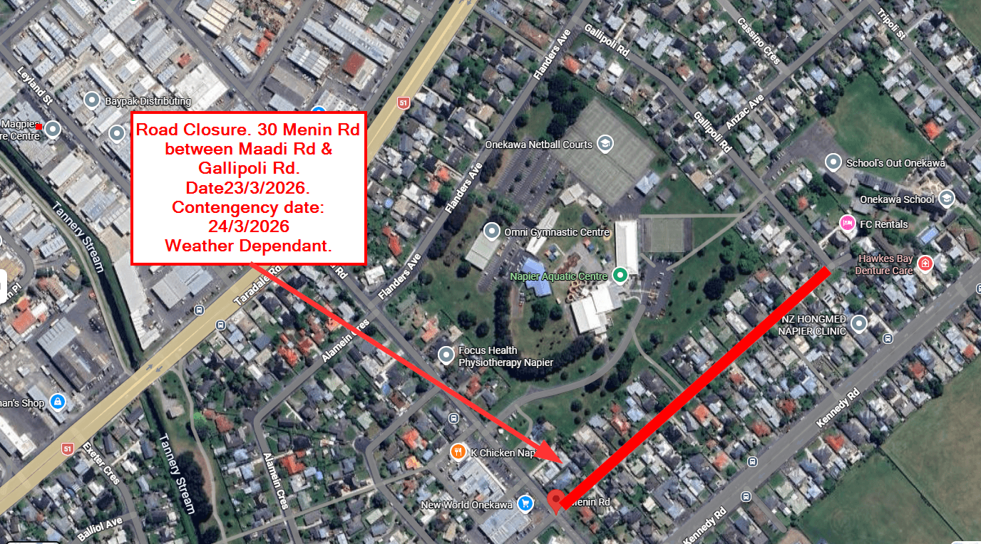 Napier Closes Menin Road March 23 to 24 for Tiny House Lift