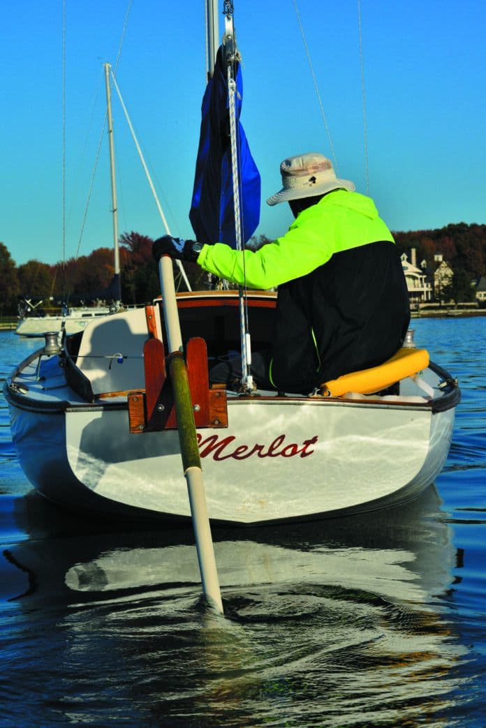 A DIY sculling oar helps a Typhoon sail mostly engine-free