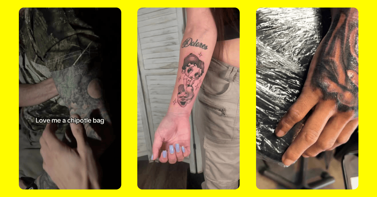 Snapchat flash book shows geometric tattoos in a broad style mix