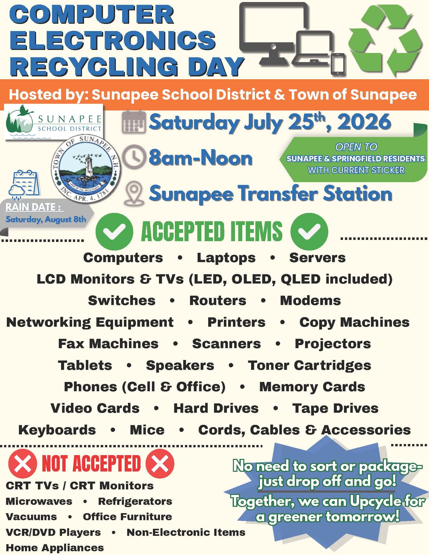Sunapee announces computer and electronics recycling event July 25