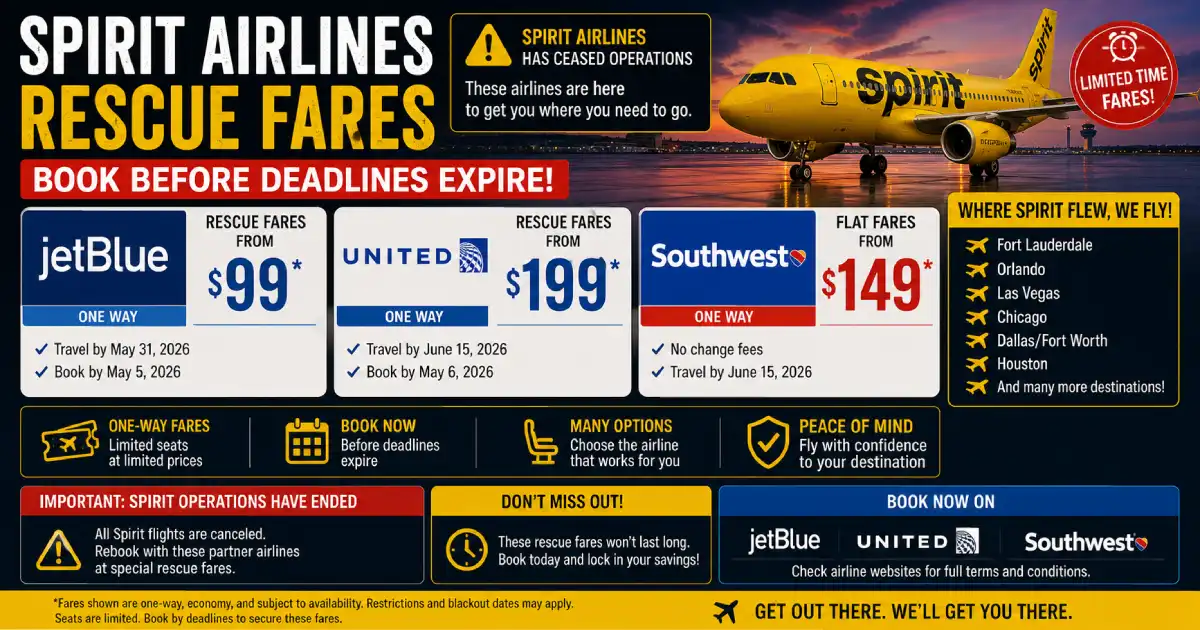 JetBlue Offers $99 Rescue Fares for Stranded Spirit Customers, Adds Routes from Fort Lauderdale