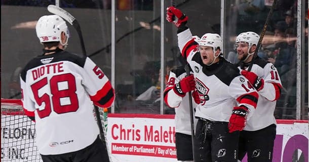 Xavier Parent Hat Trick Propels Utica Comets to 5-1 Win at Belleville