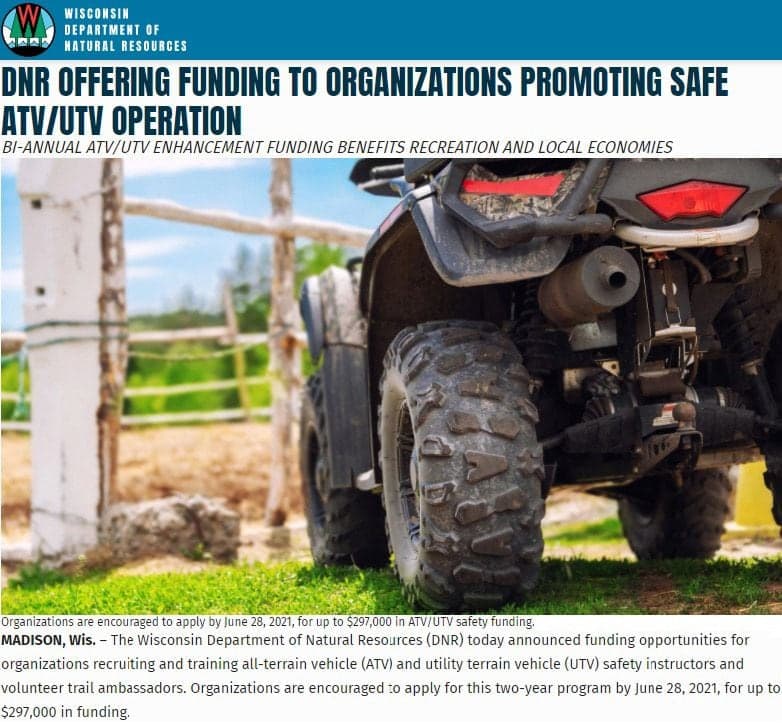 DNR, Local Officers Urge ATV and UTV Safety as Riding Season Opens