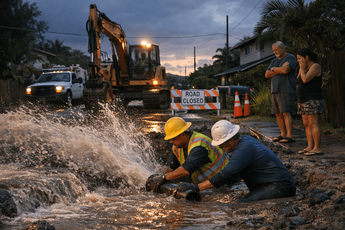 Main-line break prompts emergency water shutdown on Kiu Anu Place Jan ...